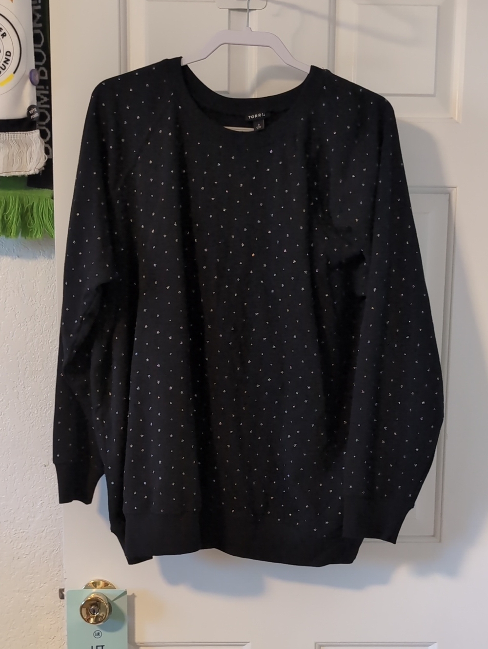 torrid Black Crewneck Sweater with White Polka Dot Detail
